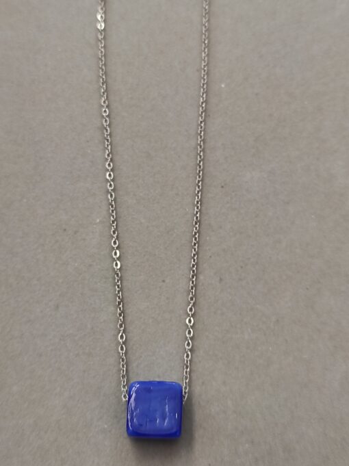 Stainless steel chain necklace with dark blue bead