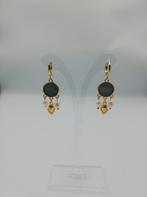 Boho black earrings with pearls