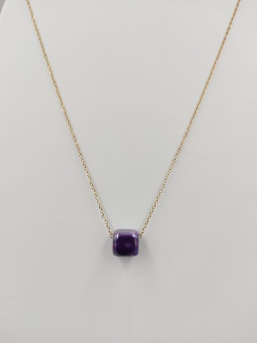 Stainless steel golden chain necklace with purple bead