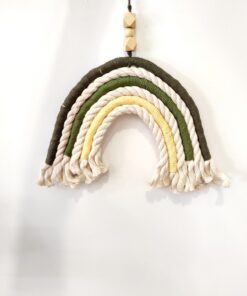 Διακοσμητικό τοίχου, μακραμέ ουράνιο τόξο σε αποχρώσεις του πράσινου (macrame rainbow)