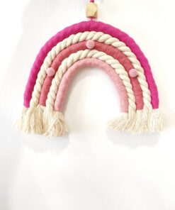 Διακοσμητικό τοίχου, μακραμέ ουράνιο τόξο σε αποχρώσεις του ρόζ (macrame rainbow)