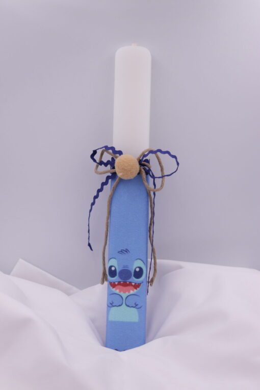 Πασχαλινή χειροποίητη λαμπάδα με σχέδιο Stitch