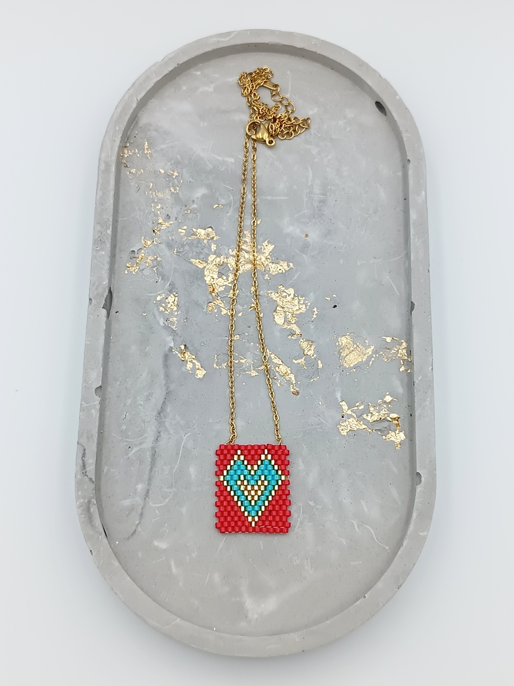 Κολιέ με ατσάλινη αλυσίδα και καρδιά τυρκουάζ από χάντρες miyuki